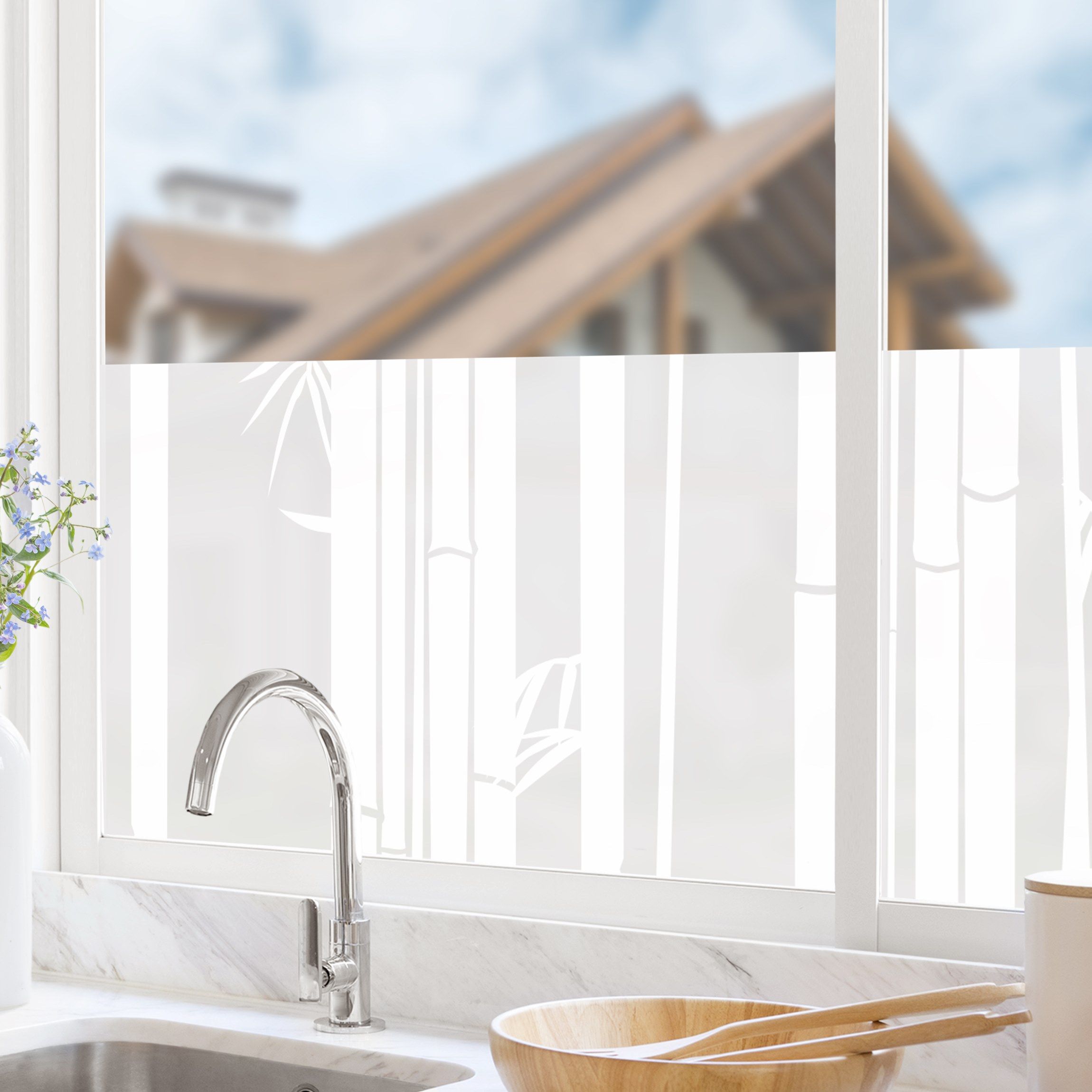 Pellicola privacy opacizzante per finestre e vetrate modello bamboo bambù  effetto smerigliato 90cm x 150cm
