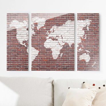 Quadro in vetro - Brick world map - 3 parti
