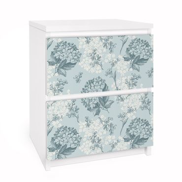 Carta adesiva per mobili IKEA - Malm Cassettiera 2xCassetti - Pattern in blue Hortensia