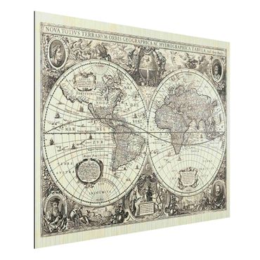 Stampa su alluminio spazzolato - Illustrazione Vintage Mappa del mondo antico - Orizzontale 3:4