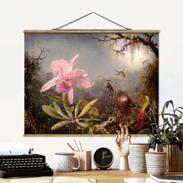 Foto su tessuto da parete con bastone - Martin Johnson Heade - orchidea e Tre colibrì - Orizzontale 3:4