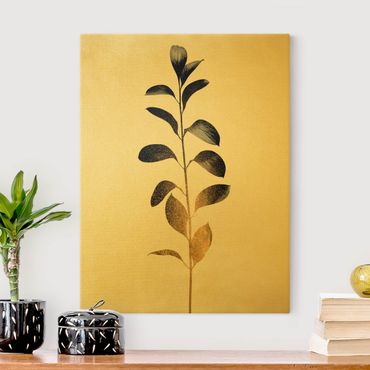 Quadro su tela oro - Mondo vegetale grafico - Oro e grigio