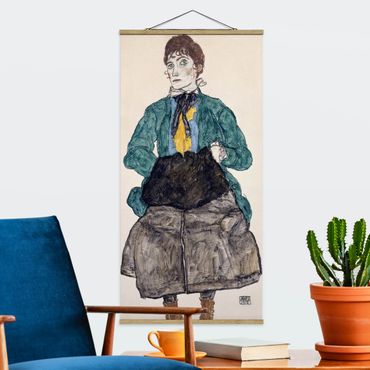 Quadro su tessuto con stecche per poster - Egon Schiele - Donna in camicetta verde - Verticale 2:1