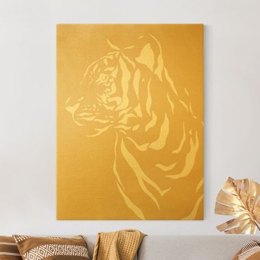 Quadro su tela oro - Animali del safari - Ritratto di tigre beige