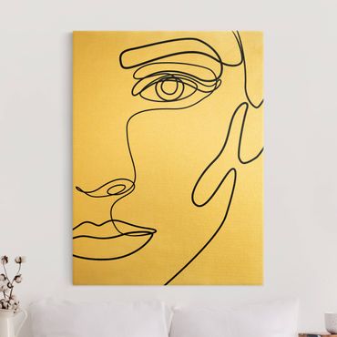 Quadro su tela oro - Line Art ritratto di donna in bianco e nero