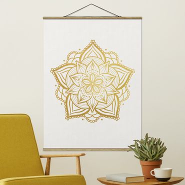 Foto su tessuto da parete con bastone - Mandala Fiore Sun illustrazione imposta gold - Verticale 4:3