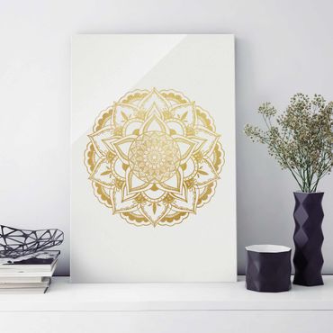 Quadro in vetro - Mandala Illustrazione ornamento oro bianco - Orizzontale 2:3