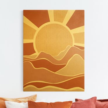 Quadro su tela oro - Paesaggio di montagna con alba dorata