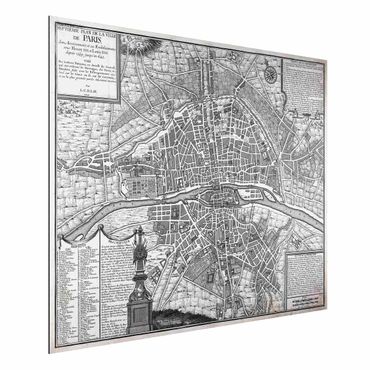 Stampa su alluminio - Pianta della città di Parigi del 1600 vintage