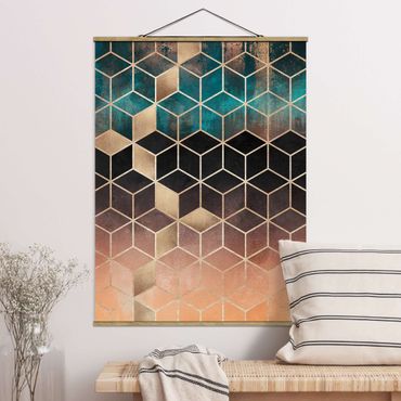Foto su tessuto da parete con bastone - Elisabeth Fredriksson - Turchese Rosa d'Oro Geometria - Verticale 4:3