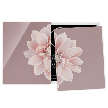 Coprifornelli in vetro - Dalia in lavanda bianca e rosa - 52x80cm