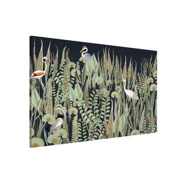 Lavagna magnetica - Fenicottero e cicogna con piante su sfondo verde