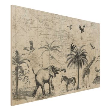 Stampa su legno - Vintage Collage - Exotic Mappa - Orizzontale 2:3