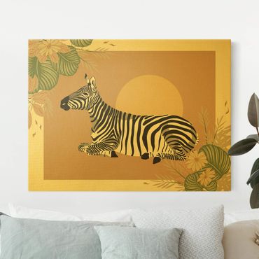 Quadro su tela oro - Animali del safari - Zebra al tramonto