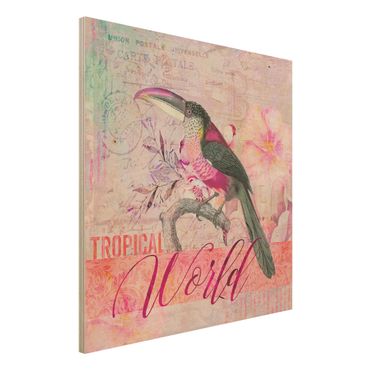 Stampa su legno - Vintage Collage - Tropical World Tucan - Quadrato 1:1