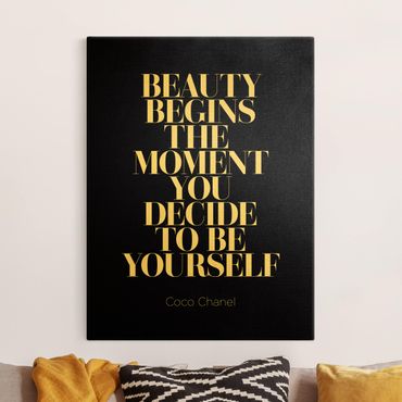 Quadro su tela oro - Be yourself Coco Chanel nero