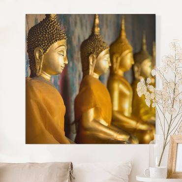 Stampa su tela - Statue di Buddha dorate