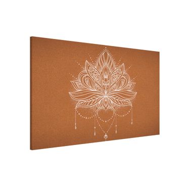 Lavagna magnetica - Fiore di loto boho bianco effetto sughero