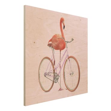 Stampa su legno - Flamingo con la bicicletta - Quadrato 1:1