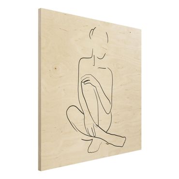 Stampa su legno - Line Art Donna Seduta Bianco e nero - Quadrato 1:1
