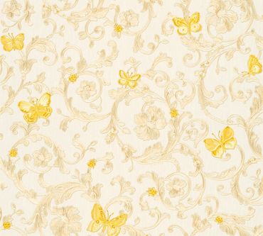 Carta da parati - Versace wallpaper Versace 3 Butterfly Barocco in Crema Giallo Metalizzato