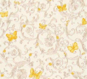 Carta da parati - Versace wallpaper Versace 3 Butterfly Barocco in Crema Giallo Metalizzato