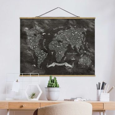 Foto su tessuto da parete con bastone - Chalk Tipografia Mappa del mondo - Orizzontale 3:4