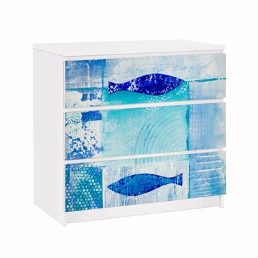 Carta adesiva per mobili IKEA - Malm Cassettiera 3xCassetti - Fish in the Blue
