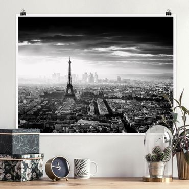 Poster - La Torre Eiffel From Above Bianco e nero - Orizzontale 3:4