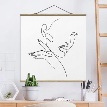 Quadro su tessuto con stecche per poster - Line Art Woman Portrait Bianco e nero - Quadrato 1:1