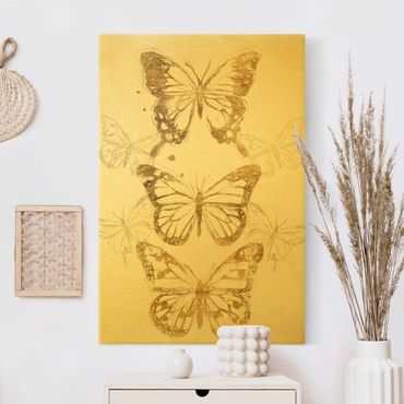 Quadro su tela oro - Composizione di farfalle in oro I