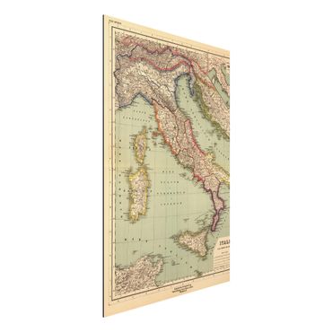 Stampa su alluminio - Cartina geografica vintage dell'Italia
