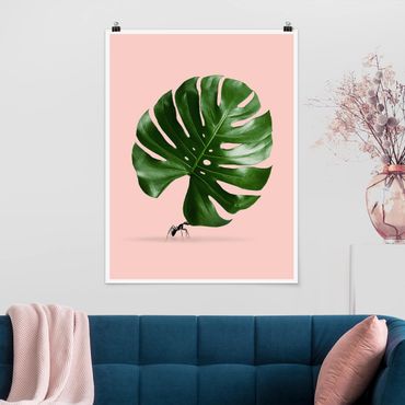Poster - Ant con Leaf Monstera - Verticale 4:3