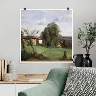 Poster - Jean-Baptiste-Camille Corot - Una Fattoria - Quadrato 1:1