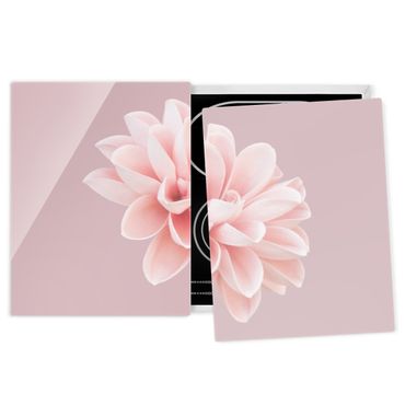 Coprifornelli in vetro - Dalia in lavanda rosa e bianca - 52x80cm