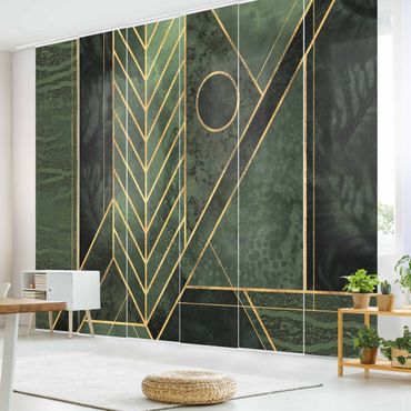 Tende scorrevoli set - Elisabeth Fredriksson - Forme geometriche oro verde smeraldo - 6 Pannelli