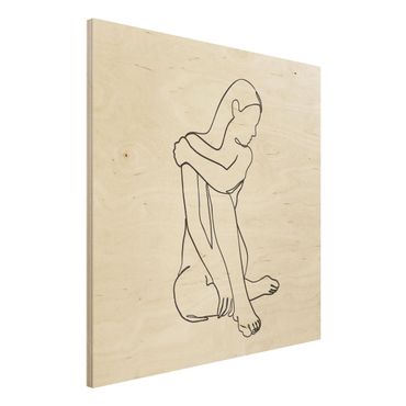 Stampa su legno - Line Art Nudo donna Bianco e nero - Quadrato 1:1