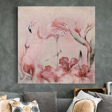 Stampa su tela - Shabby Chic Collage - Flamingo - Quadrato 1:1