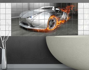 Adesivo per piastrelle - Supercar in flames