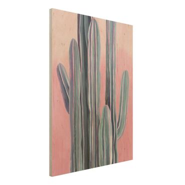 Stampa su legno - Cactus su rosa I - Verticale 4:3
