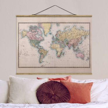 Foto su tessuto da parete con bastone - Mappa del mondo Vintage 1850 - Orizzontale 3:4