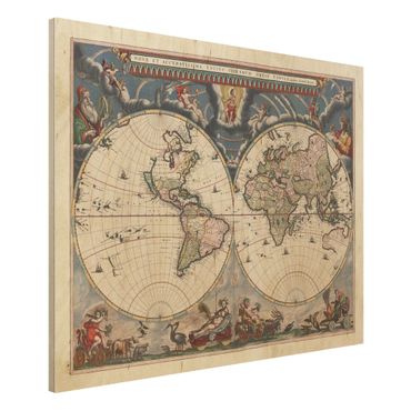 Stampa su legno - Storico Mappa del mondo Nova et Accuratissima del 1664 - Orizzontale 3:4
