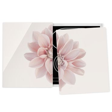 Coprifornelli in vetro - Dalia in pastello bianco e rosa - 52x80cm