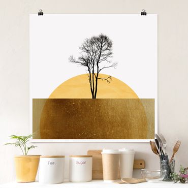 Poster - Sole dorato con albero - Quadrato 1:1