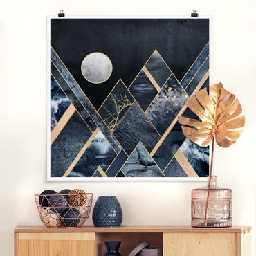Poster - Golden Moon astratti Black Mountains - Quadrato 1:1