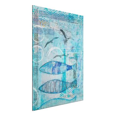Stampa su alluminio spazzolato - Colorato collage - Bluefish - Verticale 4:3