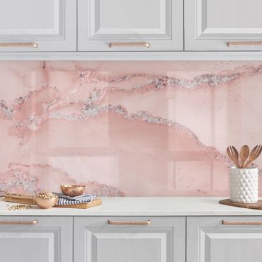 Rivestimento cucina - Esperimenti di colore marmo rosa e brillantini