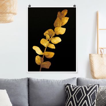 Poster - Gold - Eucalyptus On Black - Verticale 4:3