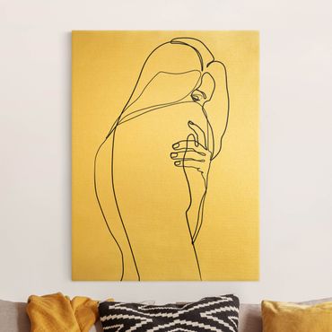 Quadro su tela oro - Line Art nudo femminile di spalle bianco e nero
