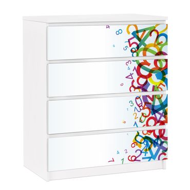 Carta adesiva per mobili IKEA - Malm Cassettiera 4xCassetti - Colourful Numbers